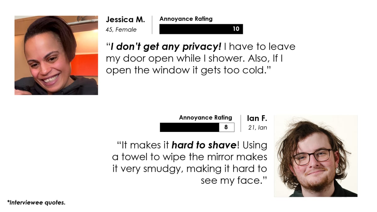 Interview quotes slide with portraits of Jessica M